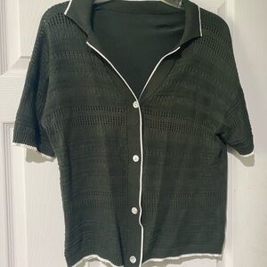 Dark Green Button-Up Knit Top